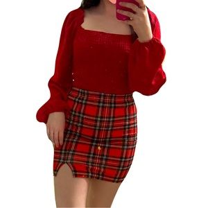 RED PLAID SKIRT
